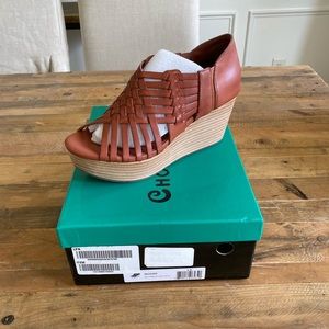 NEW Chocolat Blu Woody Leather Wedge Sandal